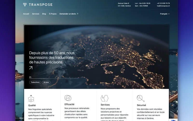 Multilingual website and smart online quoting for Transpose